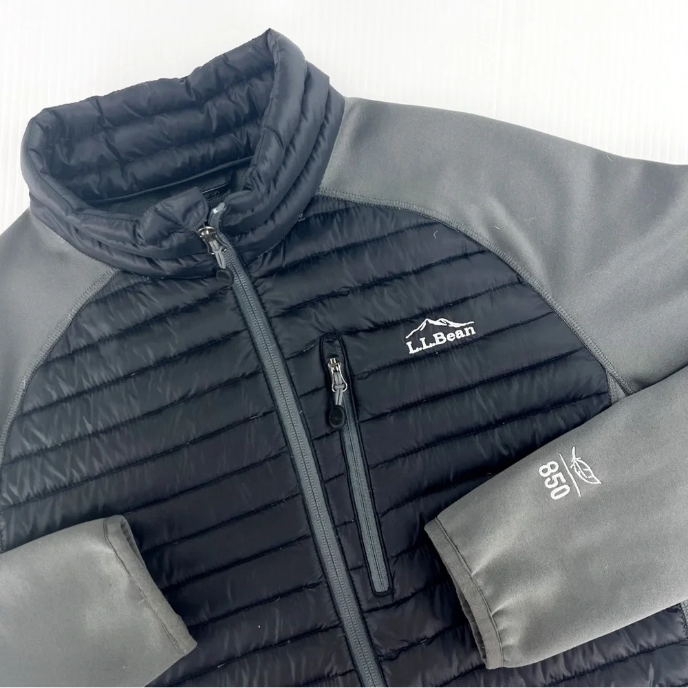 LL Bean 850 Black Gray Goose Down Insulated Long Sleeve Puffer Jacket Top